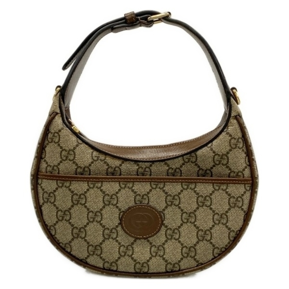 Gucci Handbag GG Half Moon Bag Leather Beige Dark Brown
